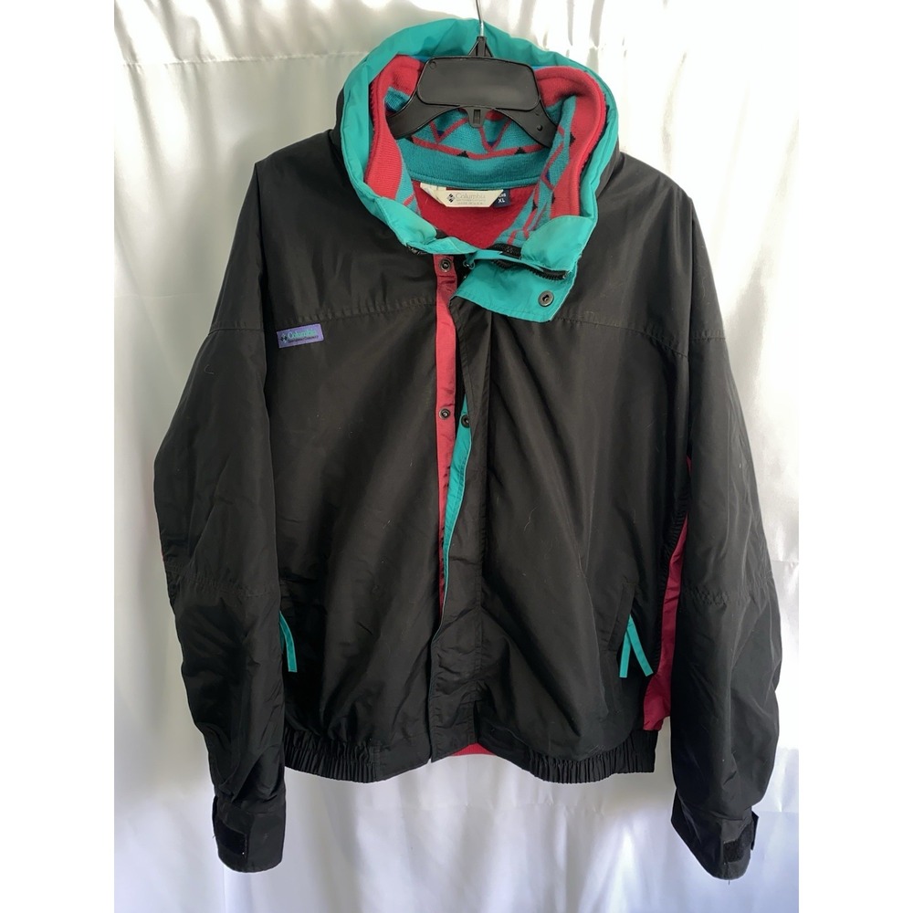 Columbia Bugaboo Black Jacket with Teal and Red Accents. 3 in 1 jacket